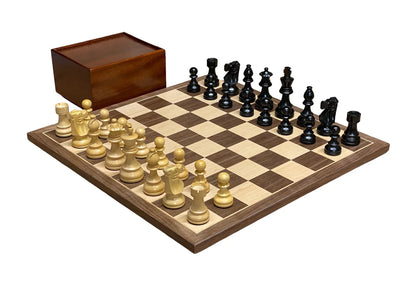 Compact Walnut Board 3.4" British Ebonised Pieces, Slide top Box - CHESSMAZE STORE UK