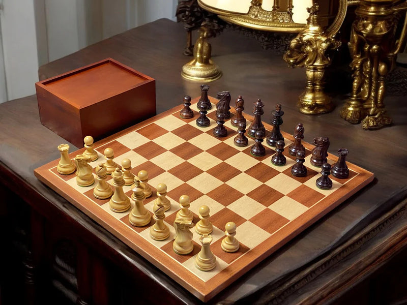 Spirit Rosewood Pieces, Mahogany Chess Set and Slide Lid Box - CHESSMAZE STORE UK