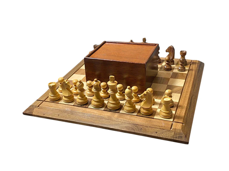 15" Solid Wood Chessboard 3" Acacia Club Classic & Mahogany Slide Box - CHESSMAZE STORE UK