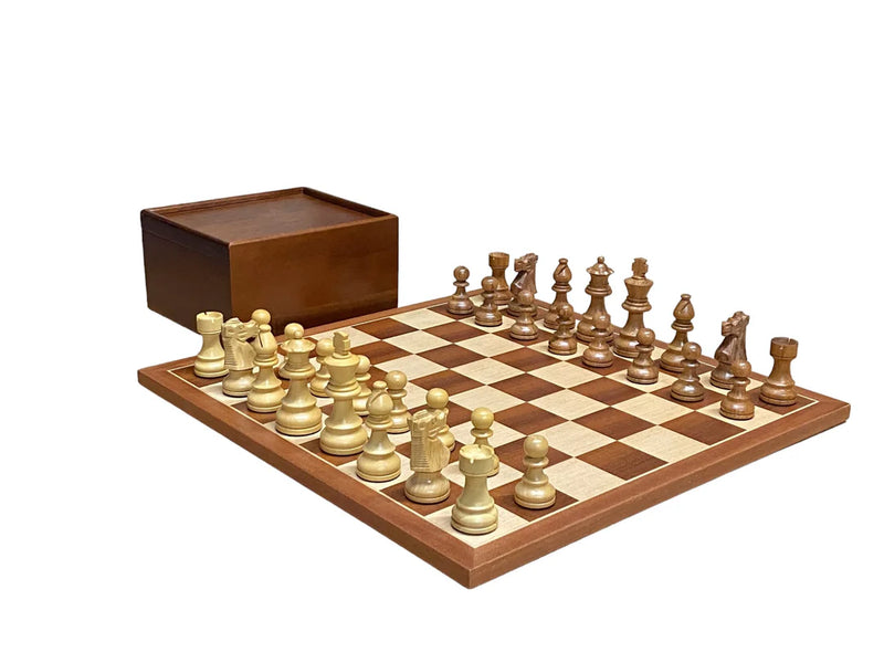 Compact British Acacia, Mahogany Chessboard & Slide Box - CHESSMAZE STORE UK