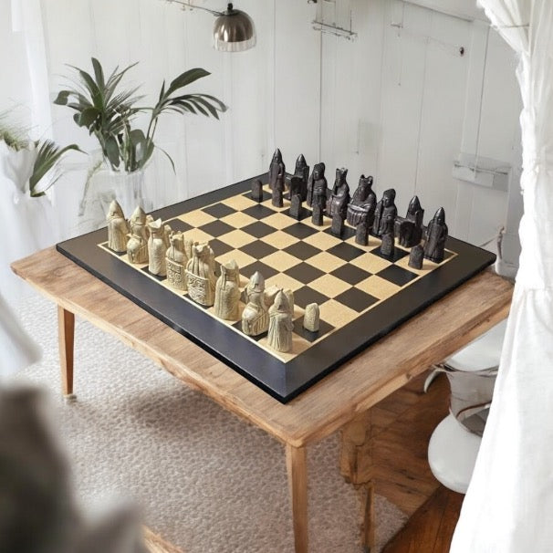 Isle of Lewis Chess Pieces and 20" Anegre Matt Chess Board - CHESSMAZE STORE UK