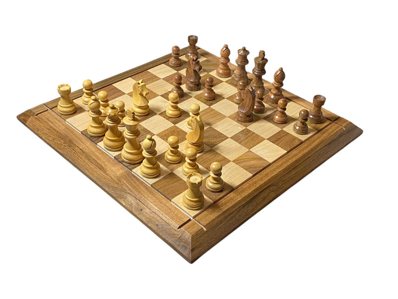 15" Solid Wood Chessboard 3" Acacia Club Classic & Mahogany Slide Box - CHESSMAZE STORE UK