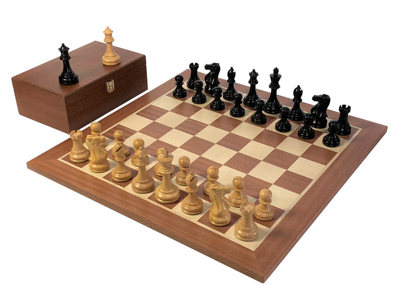 3.5" Stallion Ebonised Chessmen, 19" Mahogany Chess Board & Mahogany Box -  CHESSMAZE STORE UK 