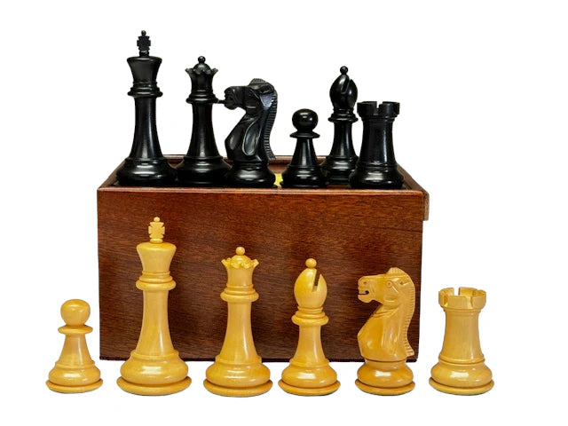 Old English 1925 Staunton Black Chess Pieces & Mahogany Box - CHESSMAZE STORE UK