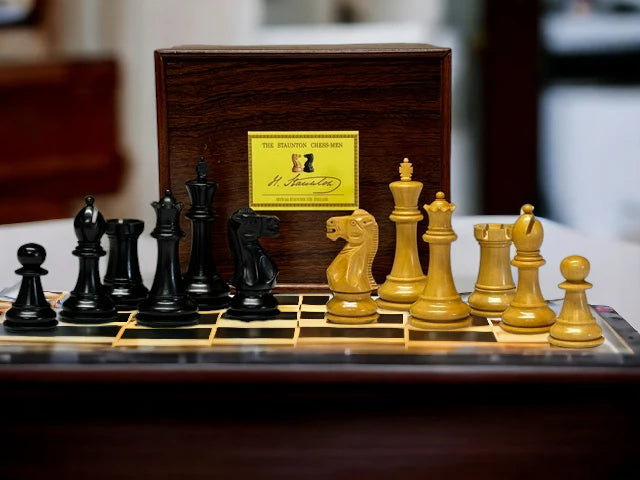 Old English 1925 Staunton Black Chess Pieces & Mahogany Box - CHESSMAZE STORE UK